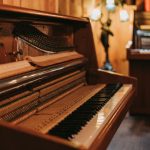 a close up of a piano in a room